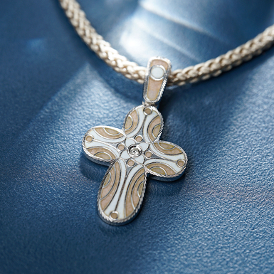 Silver pectoral cross with diamonds "Heavenly Dance" by Lobortas