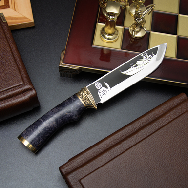 Knife with engraving "Russian warship...everything" in a leather case