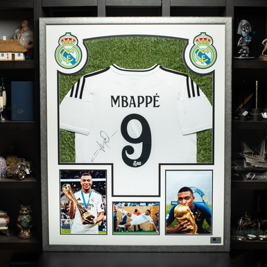 Certified autograph of Kylian Mbappe on a shirt with a collage