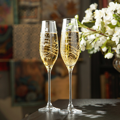 25th wedding anniversary crystal champagne flutes (2 pcs) "Amour" by Royal Buckingham, UK