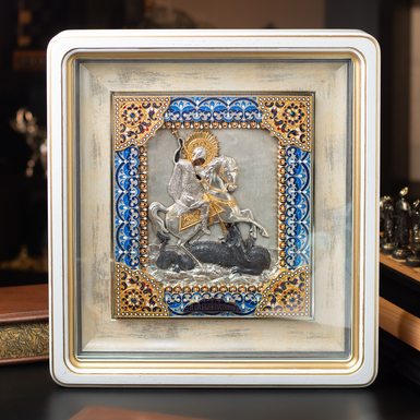 Icon "Saint Yuri Zmieborets" with silvering, gilding, enamel and electroplating Георгій Побідоносець, Георгий Победоносец