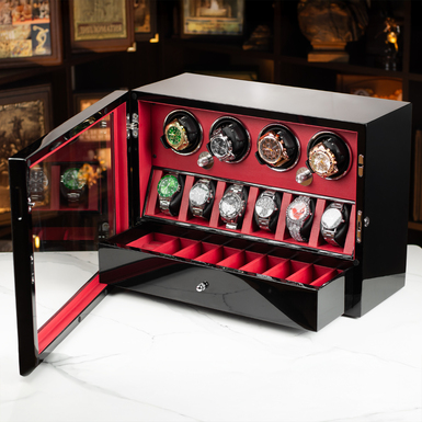 Watch Winder Box for 4 Watches and Storage for 6 Watches "Varnox" by DUKWIN (red)