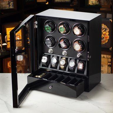 DUKWIN "Taviel" watch winder box for 6 watches and storage for 5 watches (black)