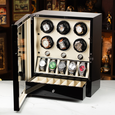 DUKWIN "Zarion" watch winder box for 6 watches and storage for 5 watches (white)