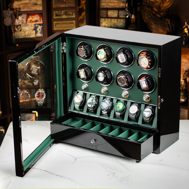 DUKWIN "Vionex" watch winder box for 6 watches and storage for 5 watches (green)