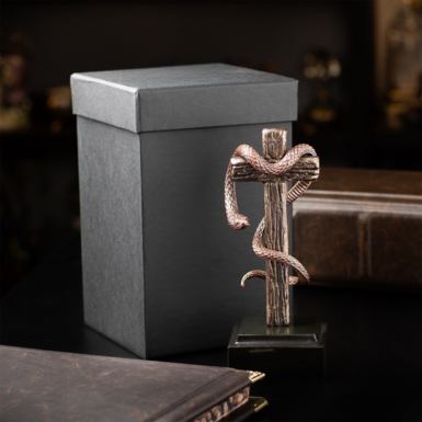 Original bronze and basalt figurine "Copper Serpent" by Vizuri