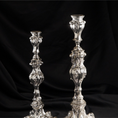 Pair of Silver Plated Candlesticks with Marble Chips "Bliss"