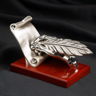 High quality ceramic figurine covered with a layer of silver "Hand with a feather"