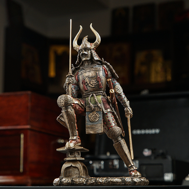 Bronze statuette "Samurai with katanas" by ITALFAMA