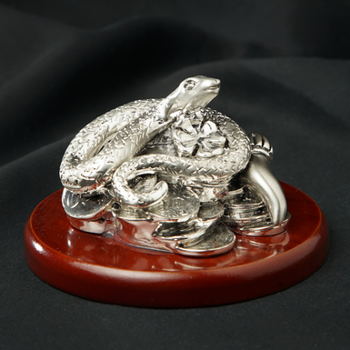 "Snake" figurine on a brown stand (silver) by Exetera Argenti