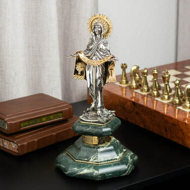 Sculpture "Protection of the Blessed Virgin Mary" made of "Pandora" brass with gilding and silver plating on a marble pedestal