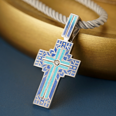 Silver pectoral cross with diamond "Twig of Faith" by Lobortas