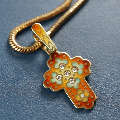 Gold pectoral cross with diamonds "Heavenly Joy" by Lobortas