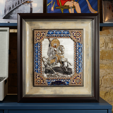 Silver-plated icon "George the Victorious"