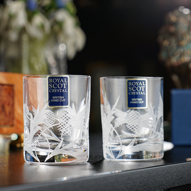 Crystal double glasses "Flower of Scotland" by Royal Buckingham, Great Britain