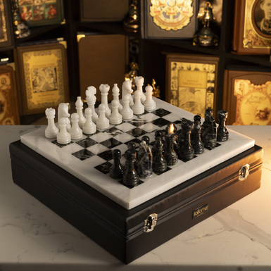 Chess set "Solari" with marble board and pieces from ITALFAMA