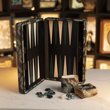 Folding backgammon set made of artificial leather with camouflage checkers "Kalari" from ITALFAMA