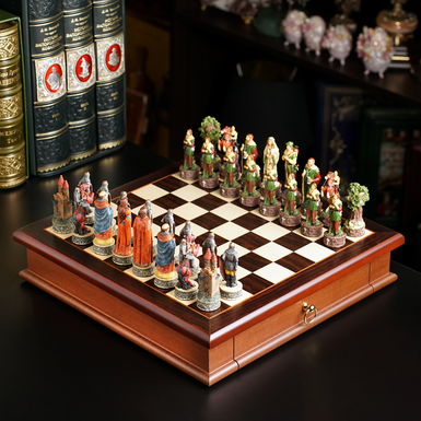 "Robin Hood" chess set with wooden board and hand-painted thematic pieces from ITALFAMA