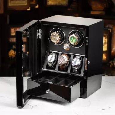 Watch winder for 2 and storage for 3 watches "Rilton" by DUKWIN (black)