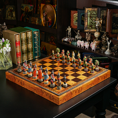 3-in-1 game set (chess, checkers, backgammon) "Robin Hood" with handmade leather board and themed figures from ITALFAMA