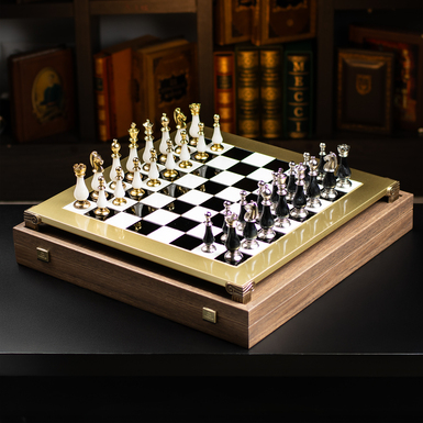 Handcrafted chess set "Antiquity" with brass board and metal pieces by Manopoulos