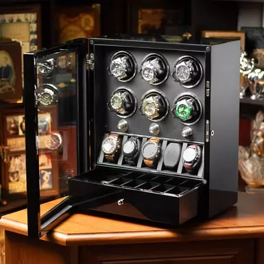 DUKWIN "Taviel" watch winder box for 6 watches and storage for 5 watches (black)