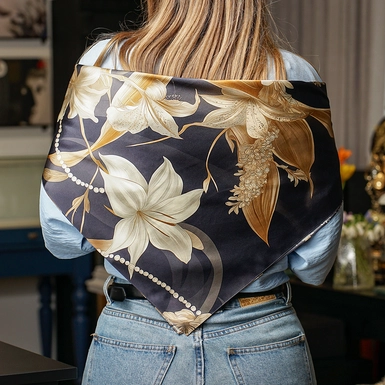 Silk scarf "Pearl lilies" by Fama (limited collection, 65x65 cm)