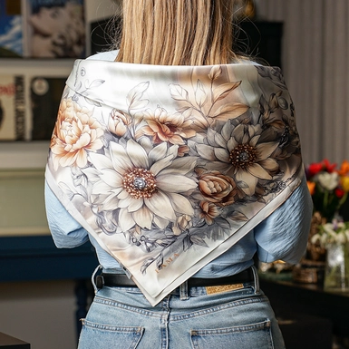 Silk scarf "Pastel bouquet" by Fama (limited collection, 65x65 cm)