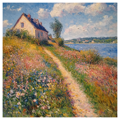 Silk scarf inspired by the impressionist artist Renoir "Your path, your inspiration" by Fama (limited edition, 65x65 cm)
