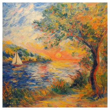 Silk scarf "Sailboat" based on the impressionist artist Renoir by Fama (limited edition, 65x65 cm)