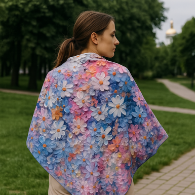 Shawl made of natural silk "Сині квіти" by Fama (limited collection, 65х65 см)