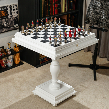 "Bonaparte" chess table with handmade wooden board and metal pieces from ITALFAMA