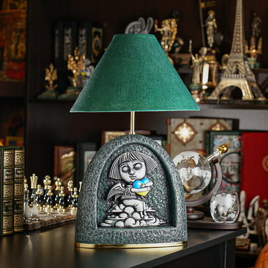 Lamp "With Ukraine in the Heart" made of composite stone and brass by Vyacheslav Didkovsky