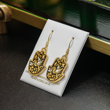 Earrings "Birds" made of Damascus steel and gold plating by Anframa brand