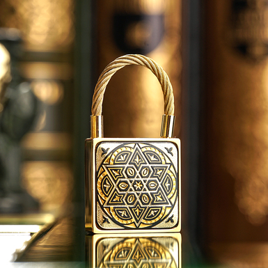 Keychain "Epiphany" from the Anframa brand made of Damascus steel and gold plating