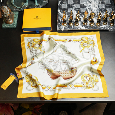 Natural silk scarf "Compass Elegance" by WENSLI