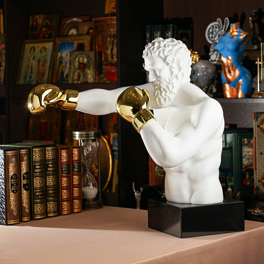 Handcrafted resin sculpture "Boxer" with black marble base (55 cm) by Italfama