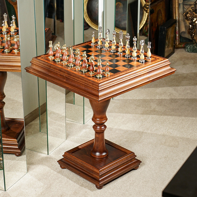Chess table "Prestigio" with wooden board and metal pieces by ITALFAMA