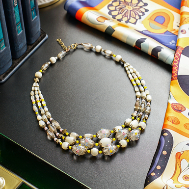 Necklace "Charm" 3-row made of Venetian, antique balamut, vintage mother-of-pearl, sodalite, chalcedony