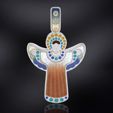 Silver pendant with jewelry enamel "Heavenly Protector" by Lobortas