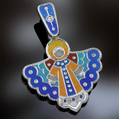 Silver pendant "Heaven's Child" with diamond and jewelry enamel by Lobortas