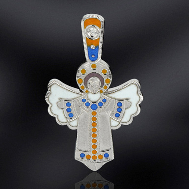 Silver pendant "Good news" with diamond and jewelry enamel by Lobortas