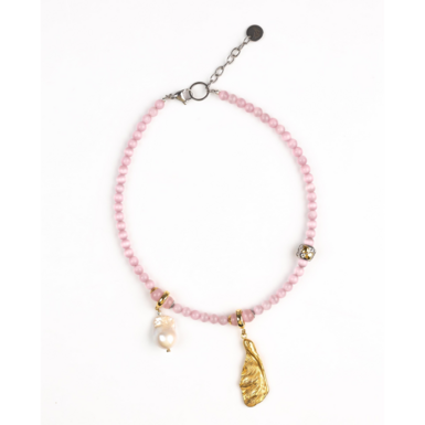 SHELLY ROSE necklace with cat's eye and baroque pearl and maple seed pendant by SAMOKISH