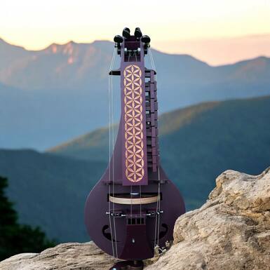 Wheeled 6-string lyre "Flower of Life" with piezo transducer by ARHAIKA