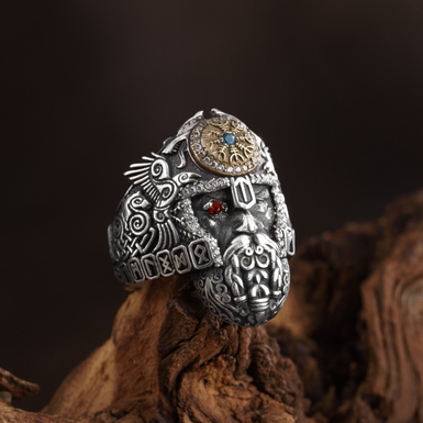 Silver ring with topaz and garnet "Almighty Odin" from ARHAIKA