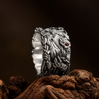Silver ring with garnet "Hades" from ARHAIKA