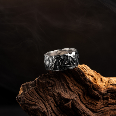 Silver ring "Wolves and Valknut" by ARHAIKA