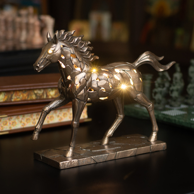Bronze-plated and illuminated statuette "Galloping horse" by Italfama