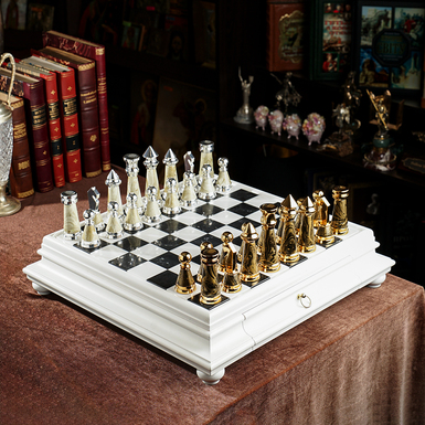 Chess set "Golden Silence" with wooden board and figures with gold and silver plating from ITALFAMA