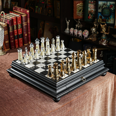 Chess set "Movere" with wooden board and figures with gold and silver plating from ITALFAMA